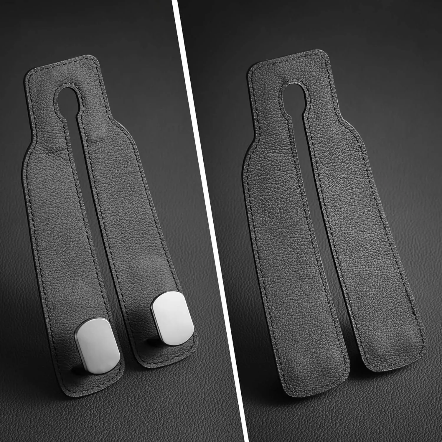 Genuine Leather Car Seat Hooks for Headrest - Flexible Car Seat Back Storage Hook for Purses and Bags, Upgraded Car Purse Hook Holder Hanger Organizer for Head Rest (Black-1 Pack)