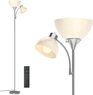 GERGO Floor Lamp, Remote Control with 4 Color Temperatures, LED Torchiere Floor Lamp with Adjustable Reading Lamp for Bedroom, Standing Lamps for Living Room, Bulb Included (Brushed Nickel)