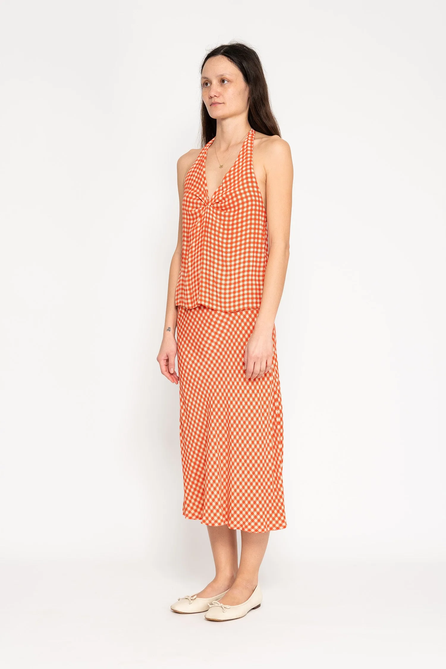 Gingham Slip Skirt - Red