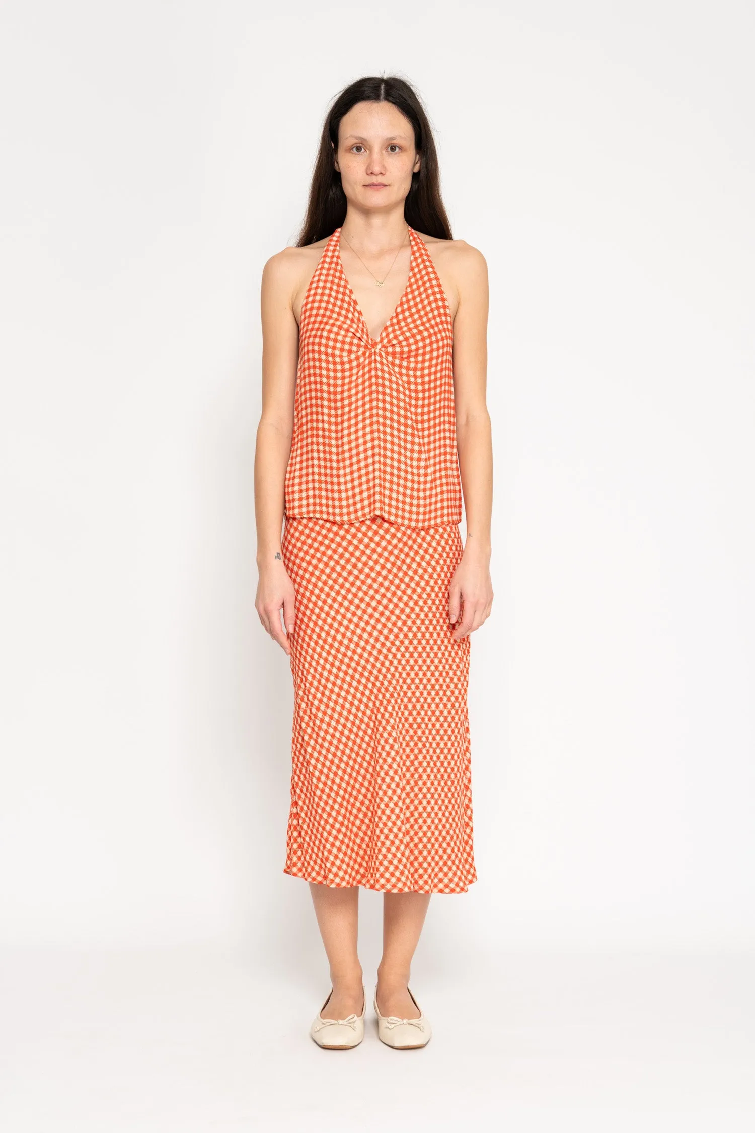 Gingham Slip Skirt - Red