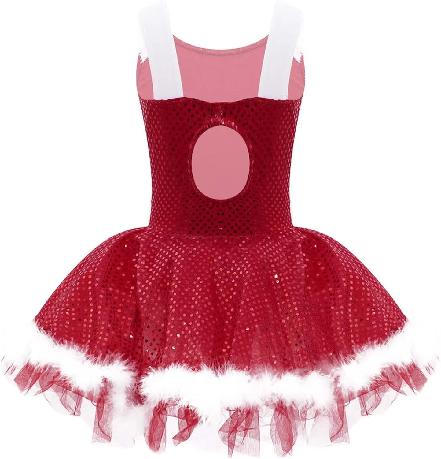 Girls Christmas Dance Dress Santa Dress Sequins Skirted Leotard Ballet Tutu Dress Figure Ice Skating Dress