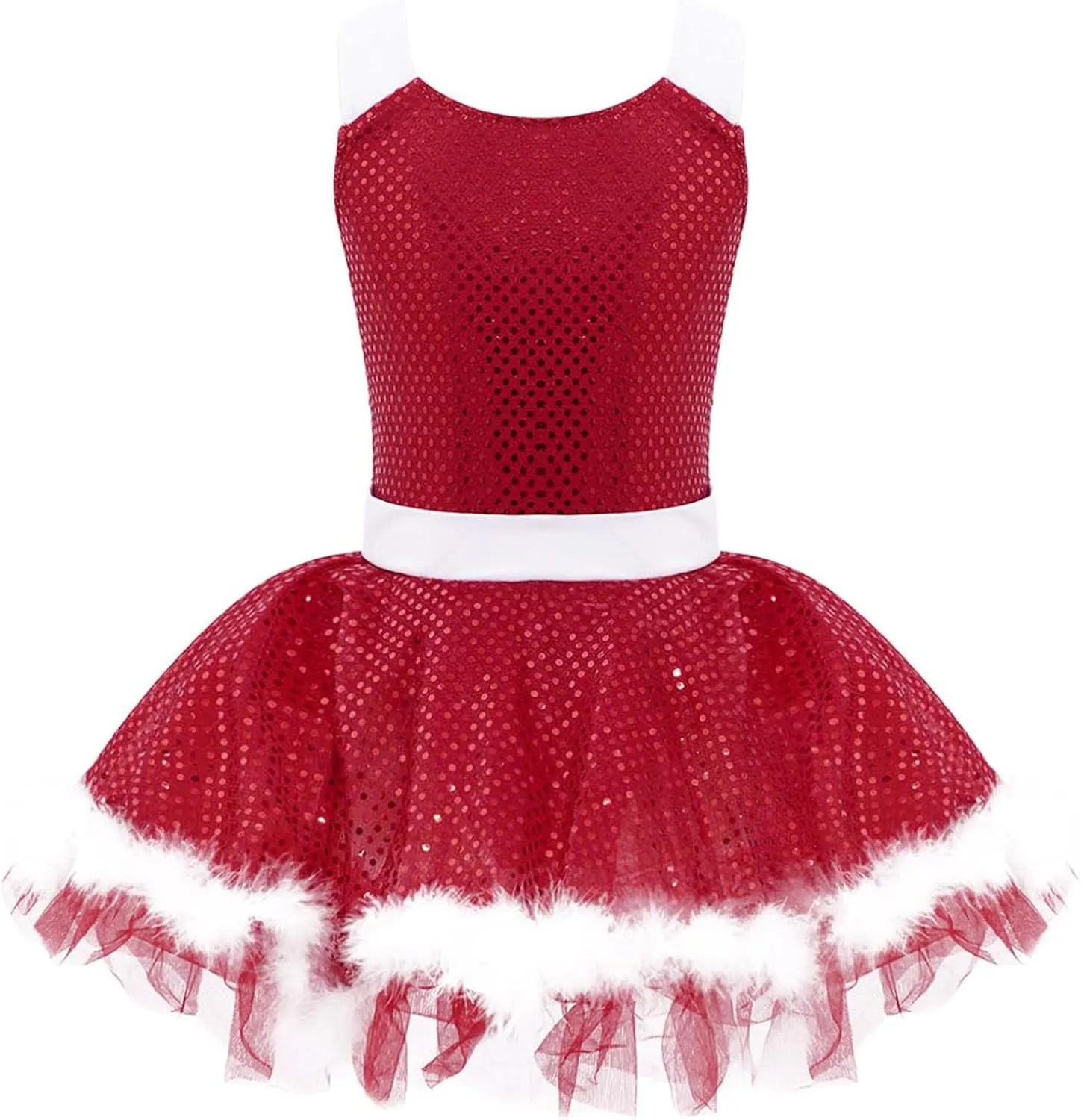 Girls Christmas Dance Dress Santa Dress Sequins Skirted Leotard Ballet Tutu Dress Figure Ice Skating Dress