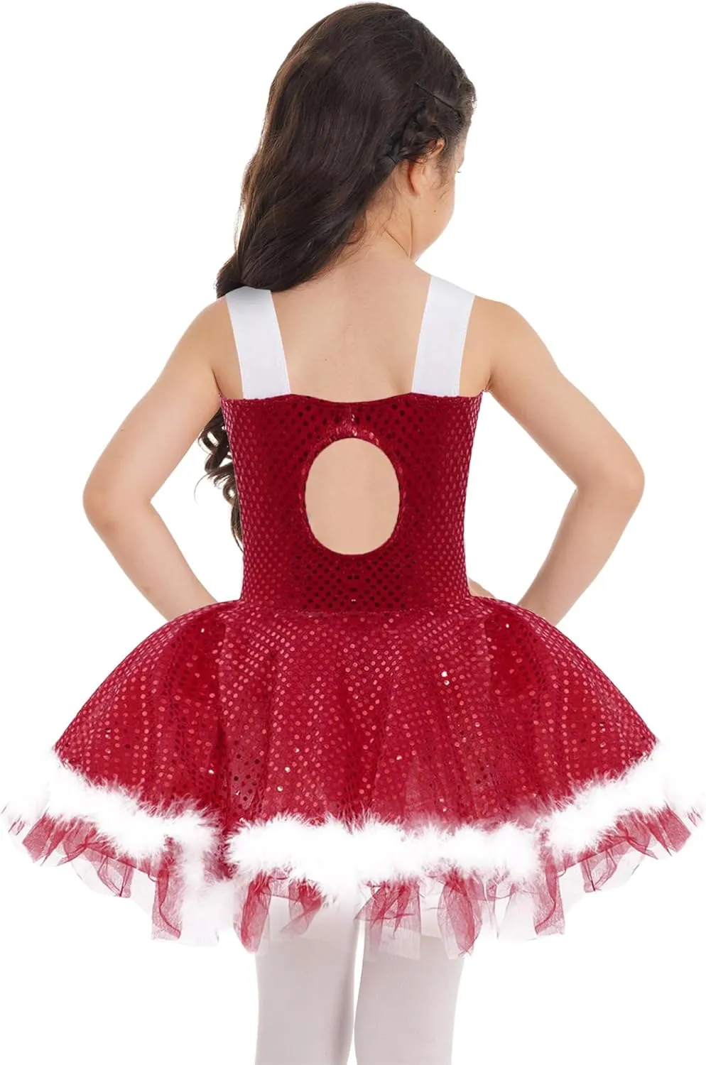 Girls Christmas Dance Dress Santa Dress Sequins Skirted Leotard Ballet Tutu Dress Figure Ice Skating Dress