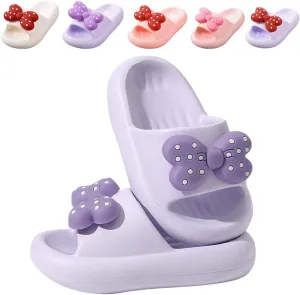 Girls Cloud Bow Slide & Shower Slippers - Non-Slip Slip-On Kids Beach Pool Indoor Outdoor Shoes