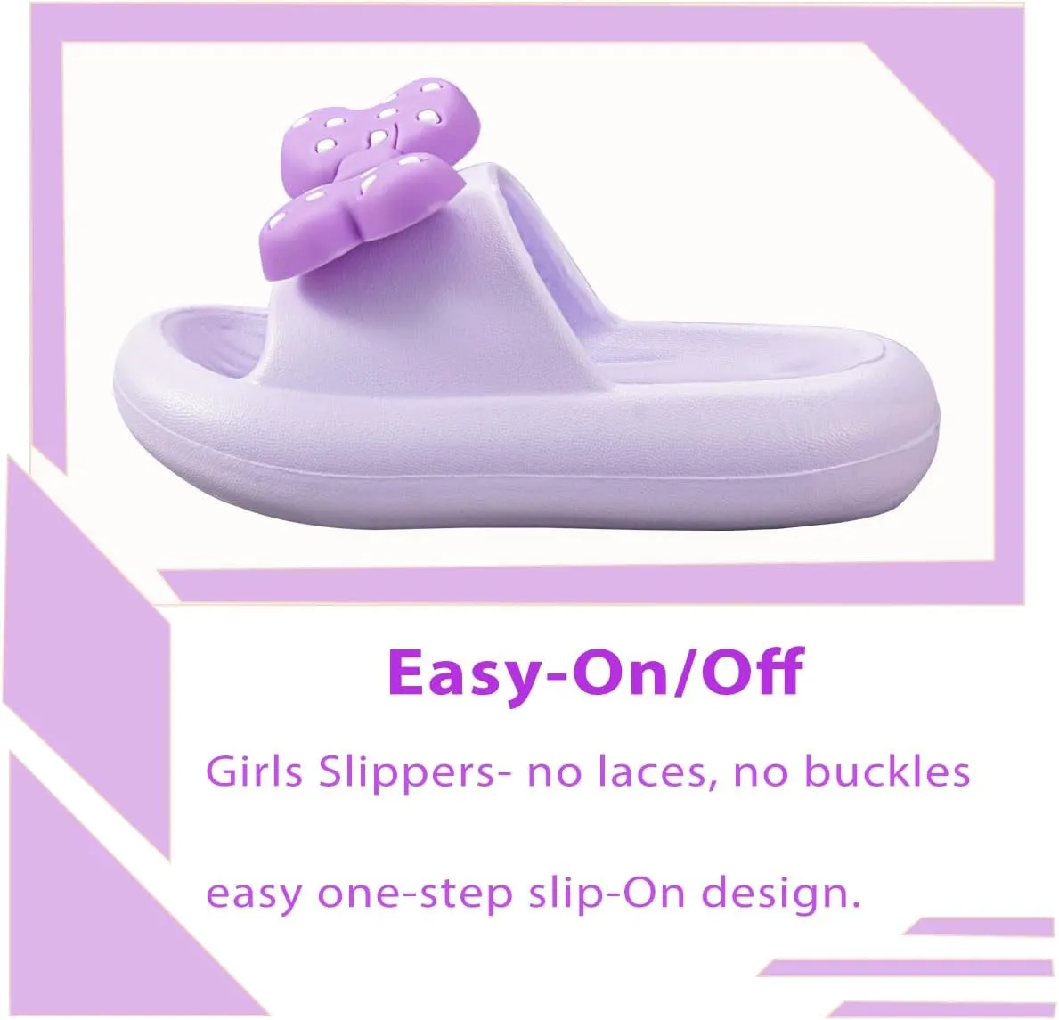 Girls Cloud Bow Slide & Shower Slippers - Non-Slip Slip-On Kids Beach Pool Indoor Outdoor Shoes