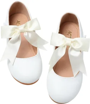Girls Mary Jane Flats - Soft Round Toe Dress Shoes with Non-Slip Soles | Cute Bow Ballet Flats for Weddings, School, Parties (Toddler/Kids Sizes)