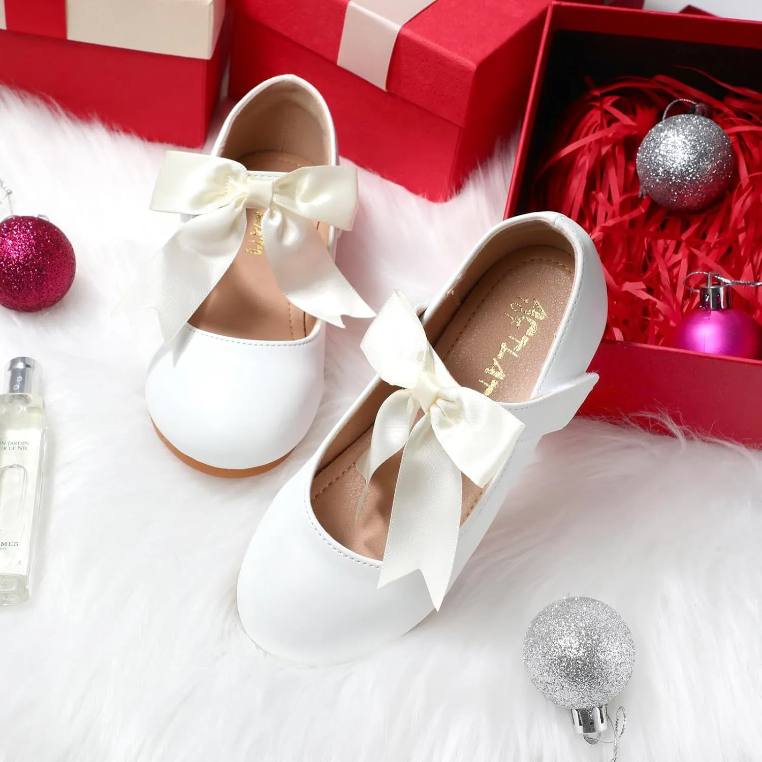 Girls Mary Jane Flats - Soft Round Toe Dress Shoes with Non-Slip Soles | Cute Bow Ballet Flats for Weddings, School, Parties (Toddler/Kids Sizes)