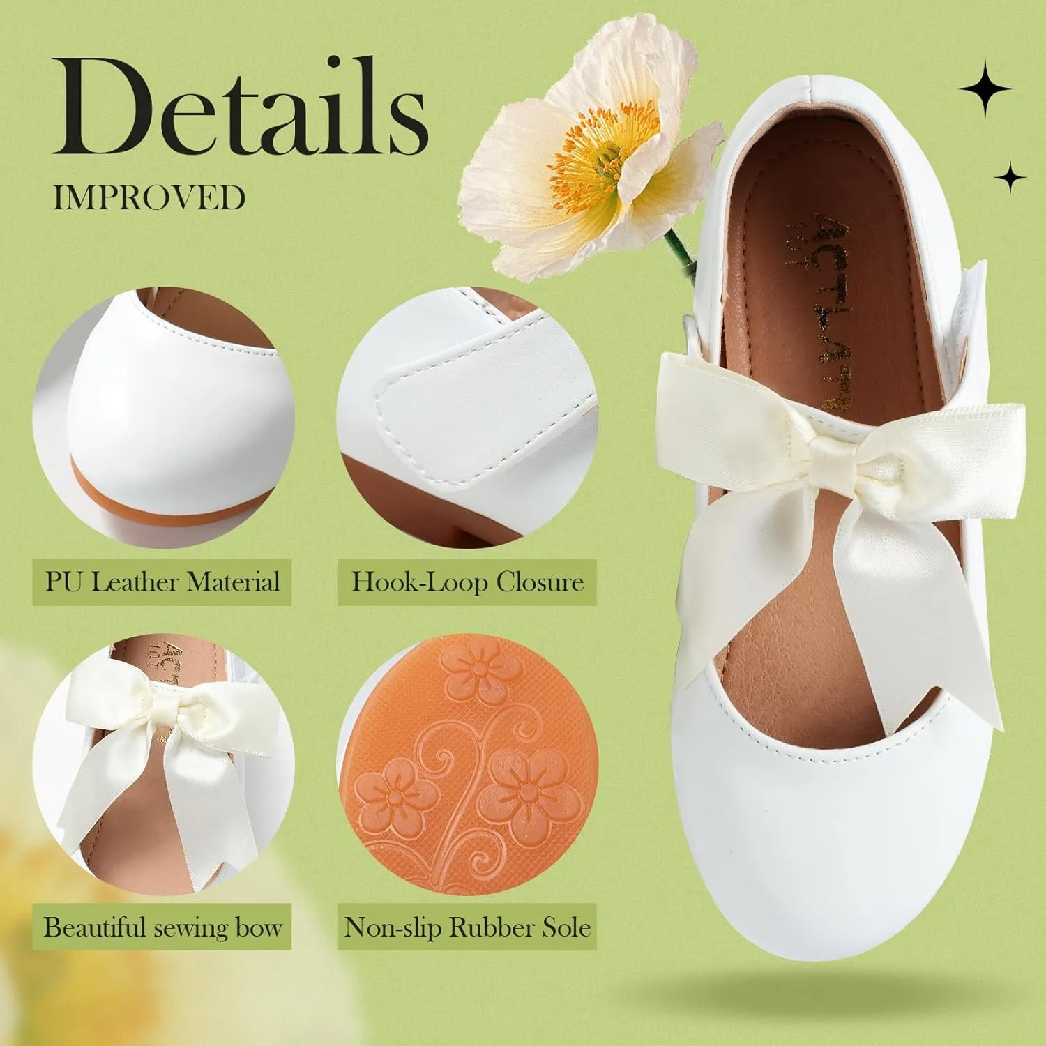 Girls Mary Jane Flats - Soft Round Toe Dress Shoes with Non-Slip Soles | Cute Bow Ballet Flats for Weddings, School, Parties (Toddler/Kids Sizes)