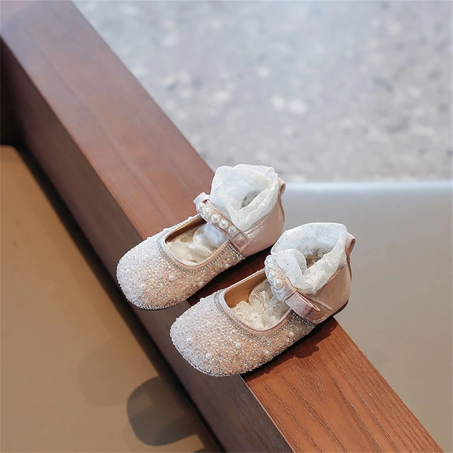 Girls Mary Jane Rhinestone Toddler Dress Shoes Slip On Ballet Flats for Party Wedding Performance School Uniform