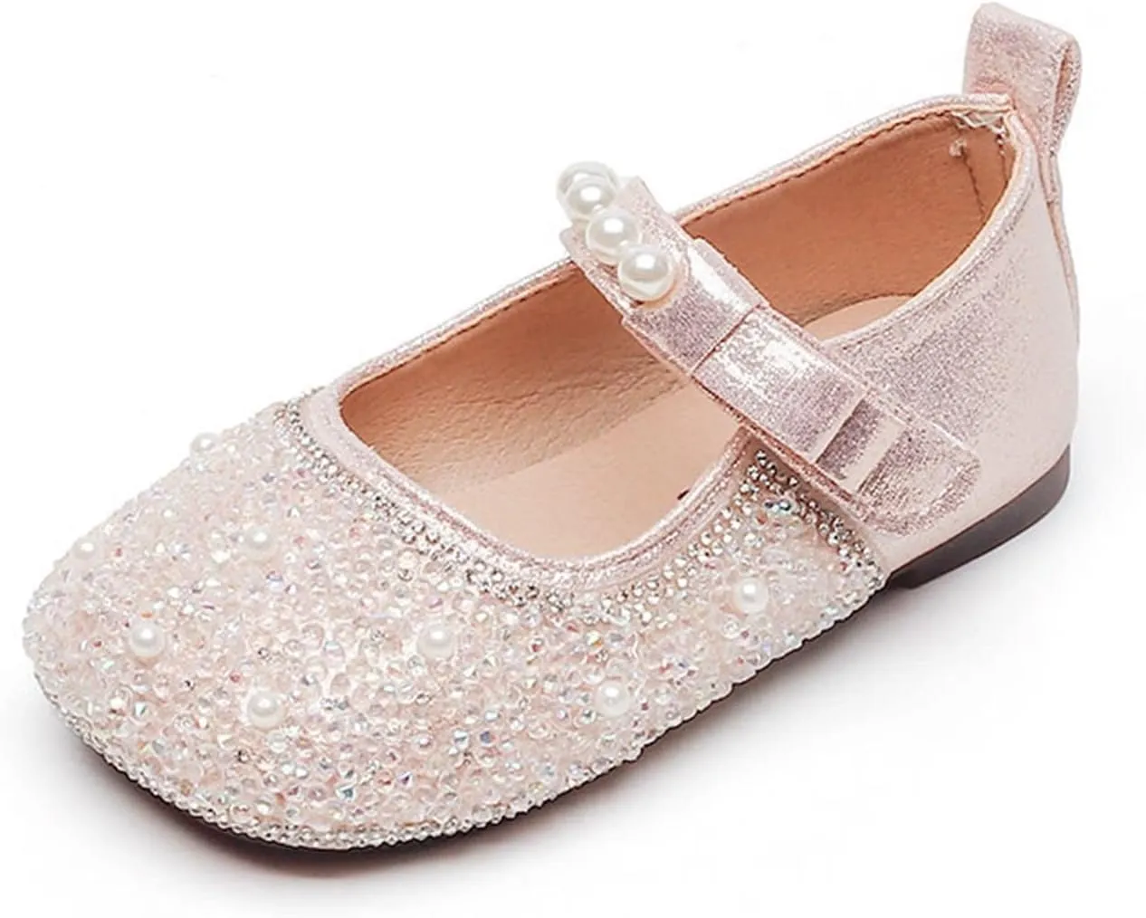 Girls Mary Jane Rhinestone Toddler Dress Shoes Slip On Ballet Flats for Party Wedding Performance School Uniform