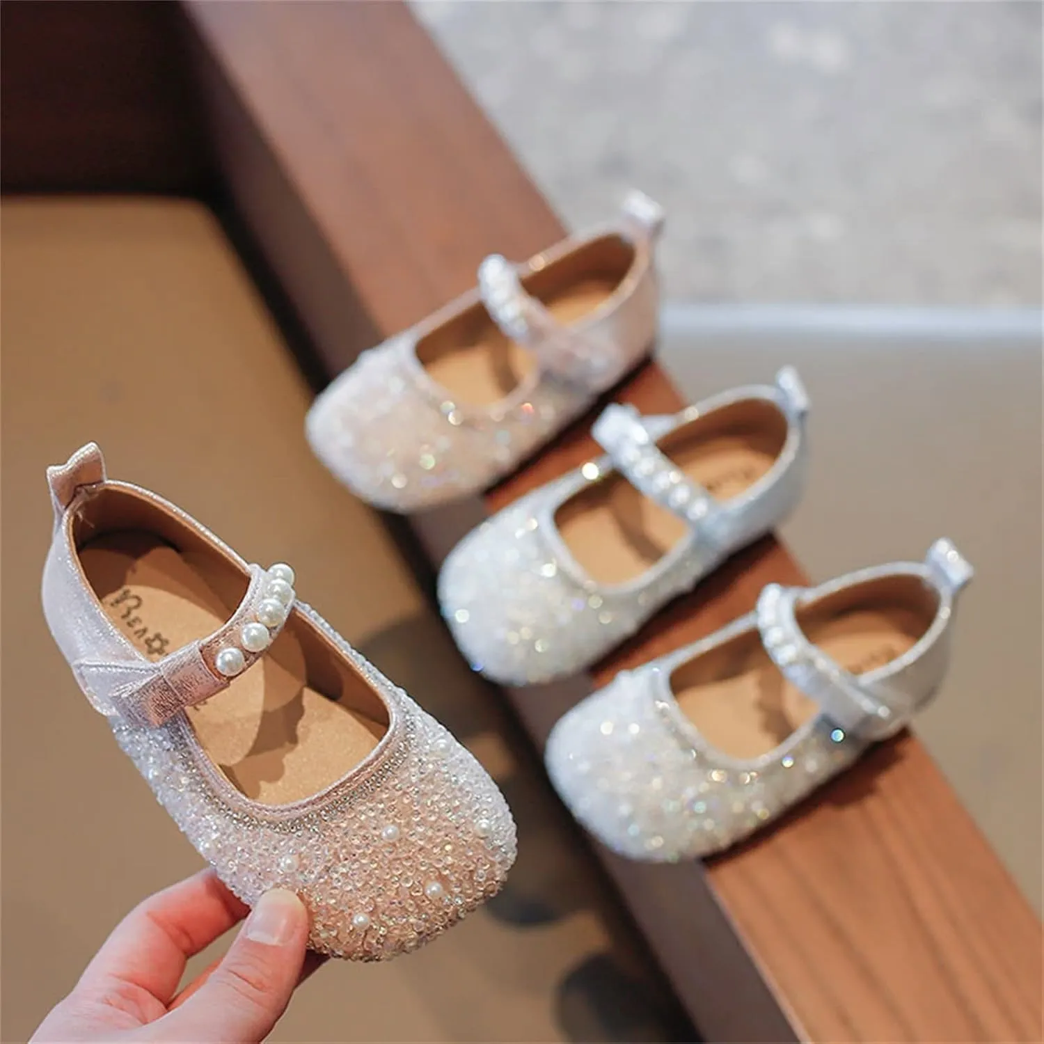 Girls Mary Jane Rhinestone Toddler Dress Shoes Slip On Ballet Flats for Party Wedding Performance School Uniform