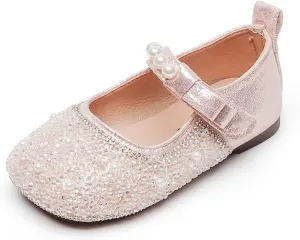 Girls Mary Jane Rhinestone Toddler Dress Shoes Slip On Ballet Flats for Party Wedding Performance School Uniform