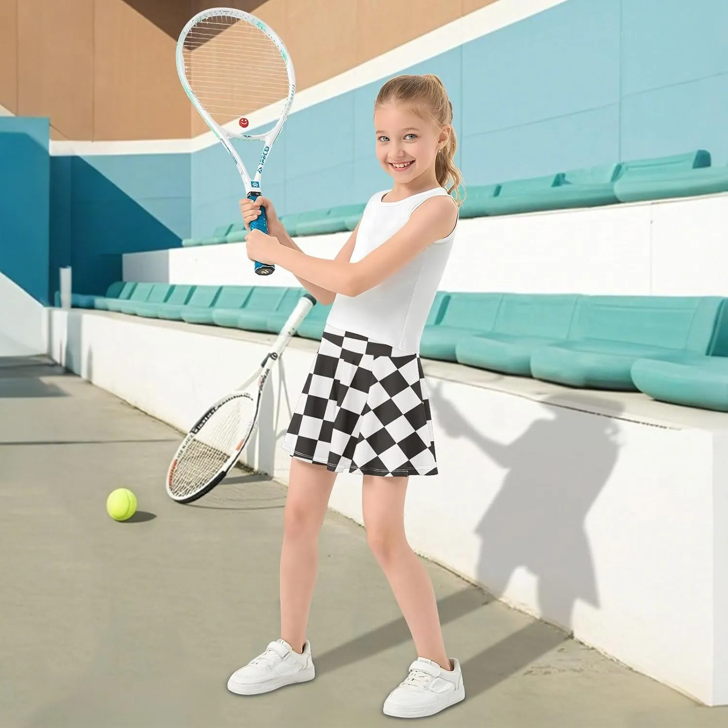 Girls Skorts Active Athletic Skirts with Inner Built-in Shorts for Golf Tennis 3-12T White Rose Flowers
