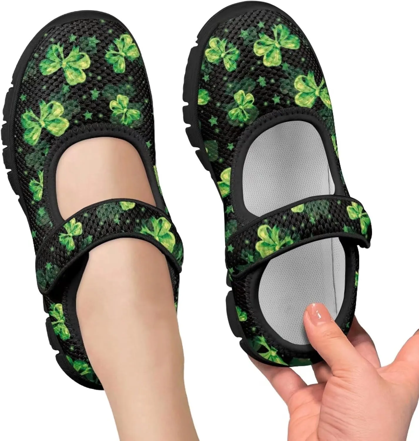 Girls Slip On Casual Shoes St. Patrick's Day Easter Shoes Comfort Non Slip Travel Walking Shoe Mesh Sneaker Black Sole US 11-15