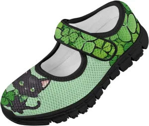 Girls Slip On Casual Shoes St. Patrick's Day Easter Shoes Comfort Non Slip Travel Walking Shoe Mesh Sneaker Black Sole US 11-15