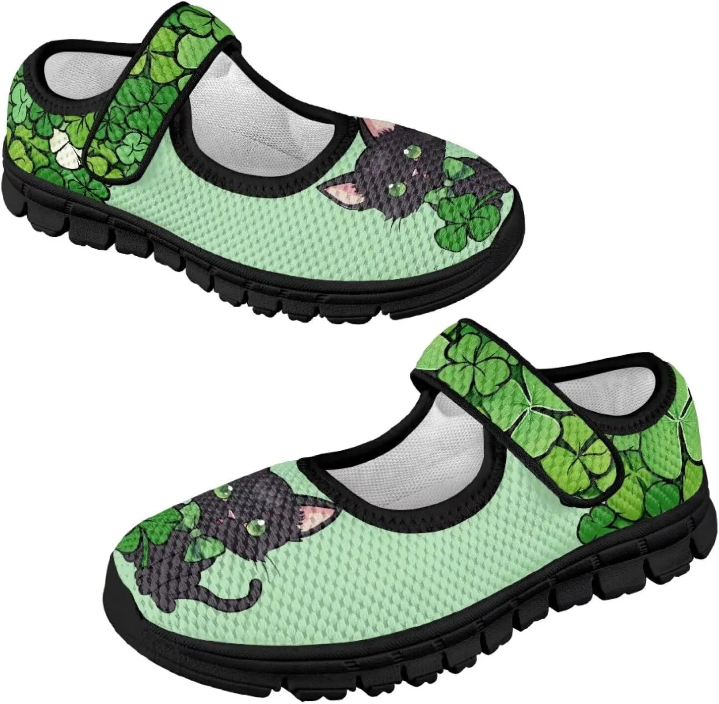 Girls Slip On Casual Shoes St. Patrick's Day Easter Shoes Comfort Non Slip Travel Walking Shoe Mesh Sneaker Black Sole US 11-15
