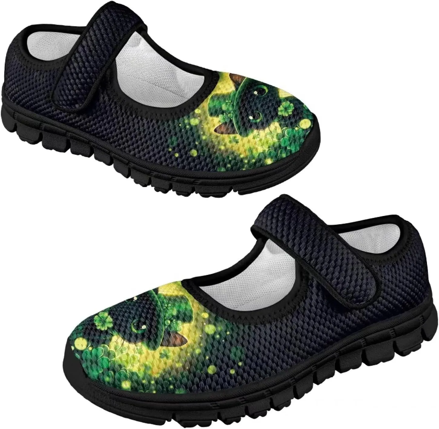 Girls Slip On Casual Shoes St. Patrick's Day Easter Shoes Comfort Non Slip Travel Walking Shoe Mesh Sneaker Black Sole US 11-15
