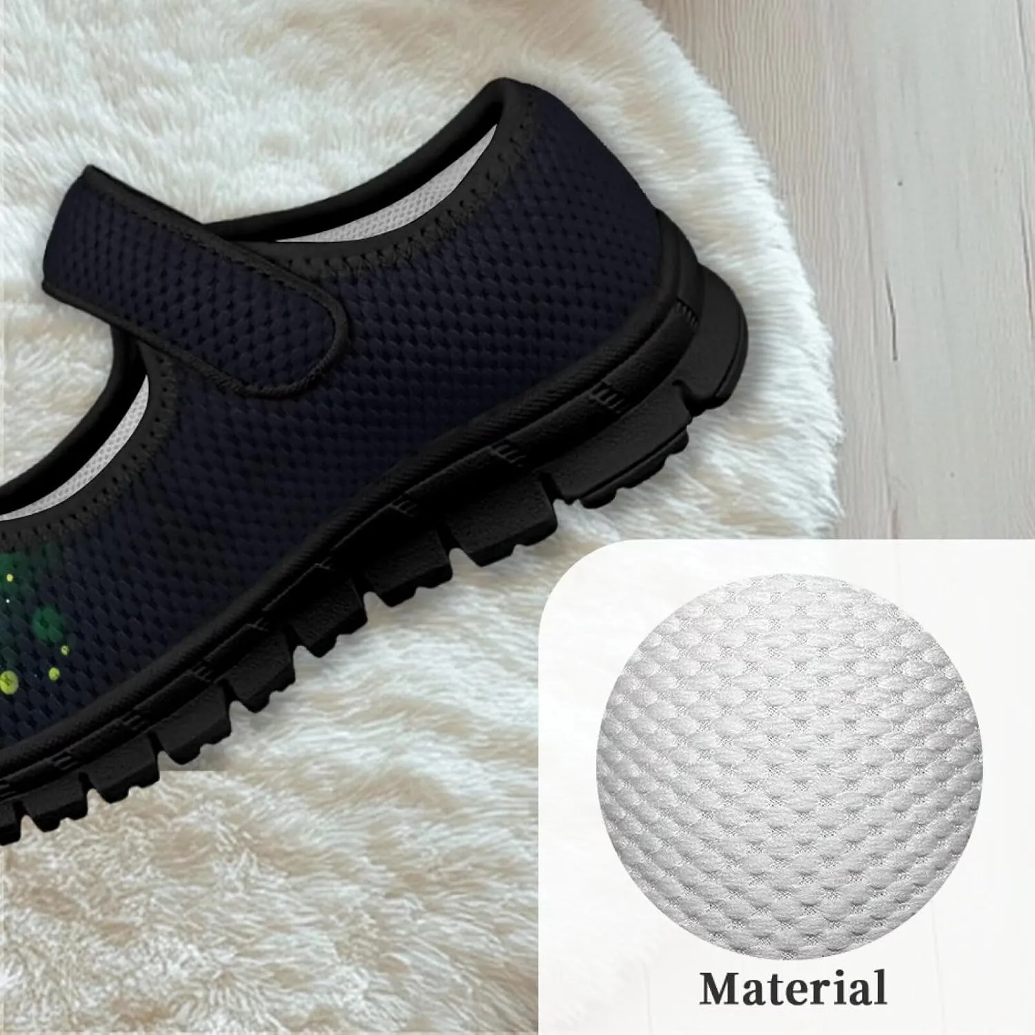 Girls Slip On Casual Shoes St. Patrick's Day Easter Shoes Comfort Non Slip Travel Walking Shoe Mesh Sneaker Black Sole US 11-15