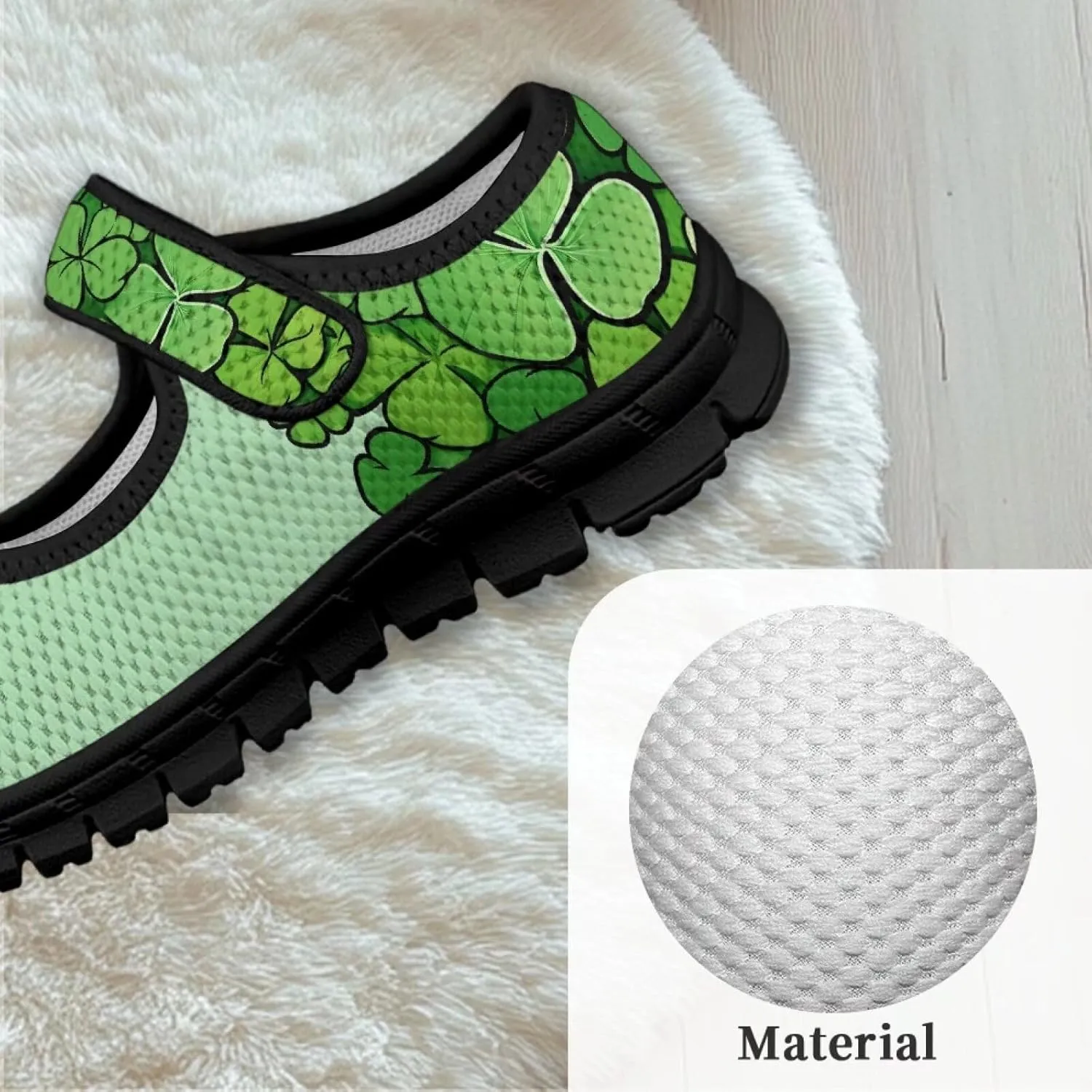 Girls Slip On Casual Shoes St. Patrick's Day Easter Shoes Comfort Non Slip Travel Walking Shoe Mesh Sneaker Black Sole US 11-15