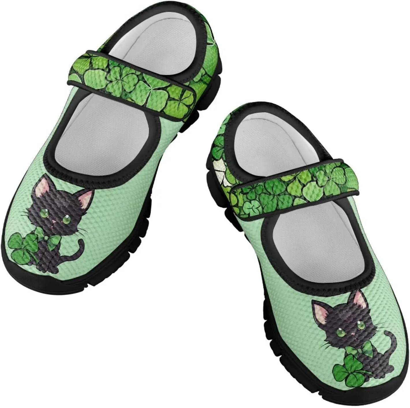 Girls Slip On Casual Shoes St. Patrick's Day Easter Shoes Comfort Non Slip Travel Walking Shoe Mesh Sneaker Black Sole US 11-15
