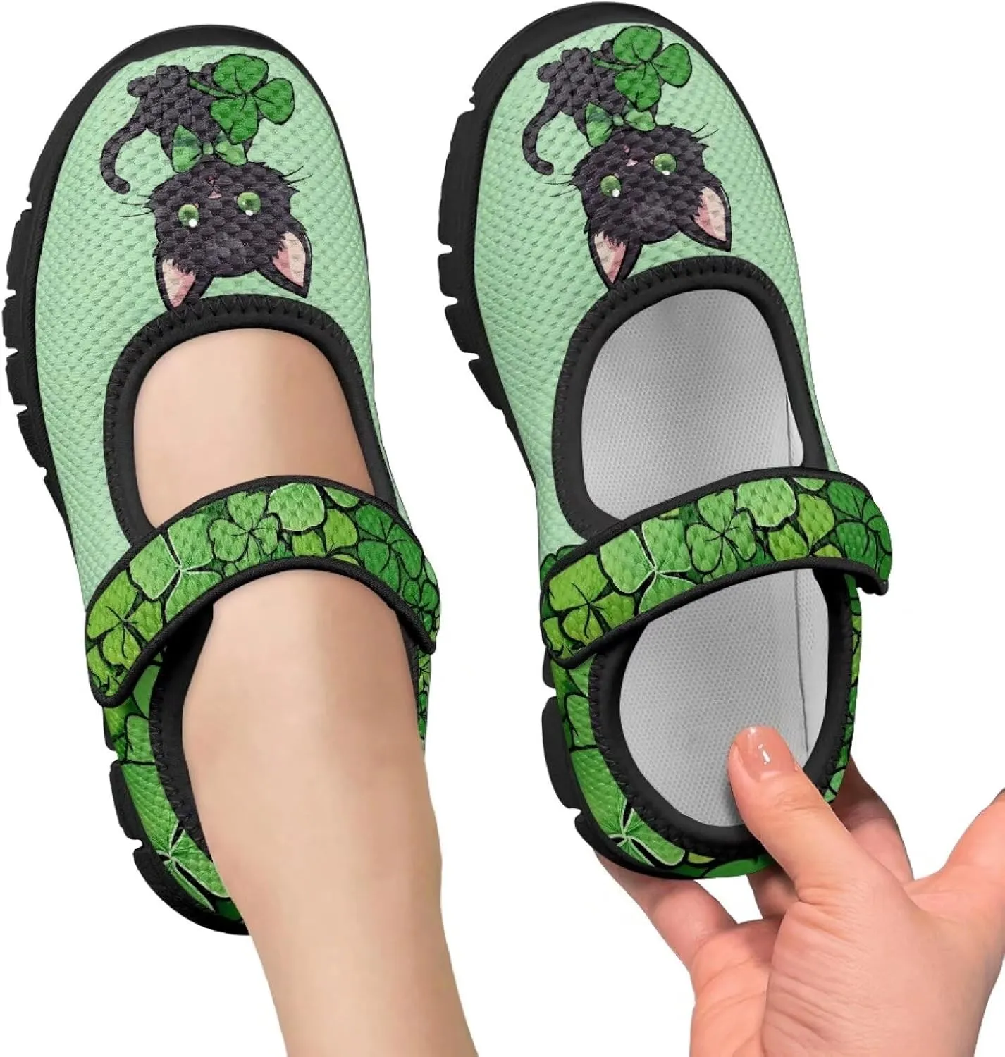 Girls Slip On Casual Shoes St. Patrick's Day Easter Shoes Comfort Non Slip Travel Walking Shoe Mesh Sneaker Black Sole US 11-15