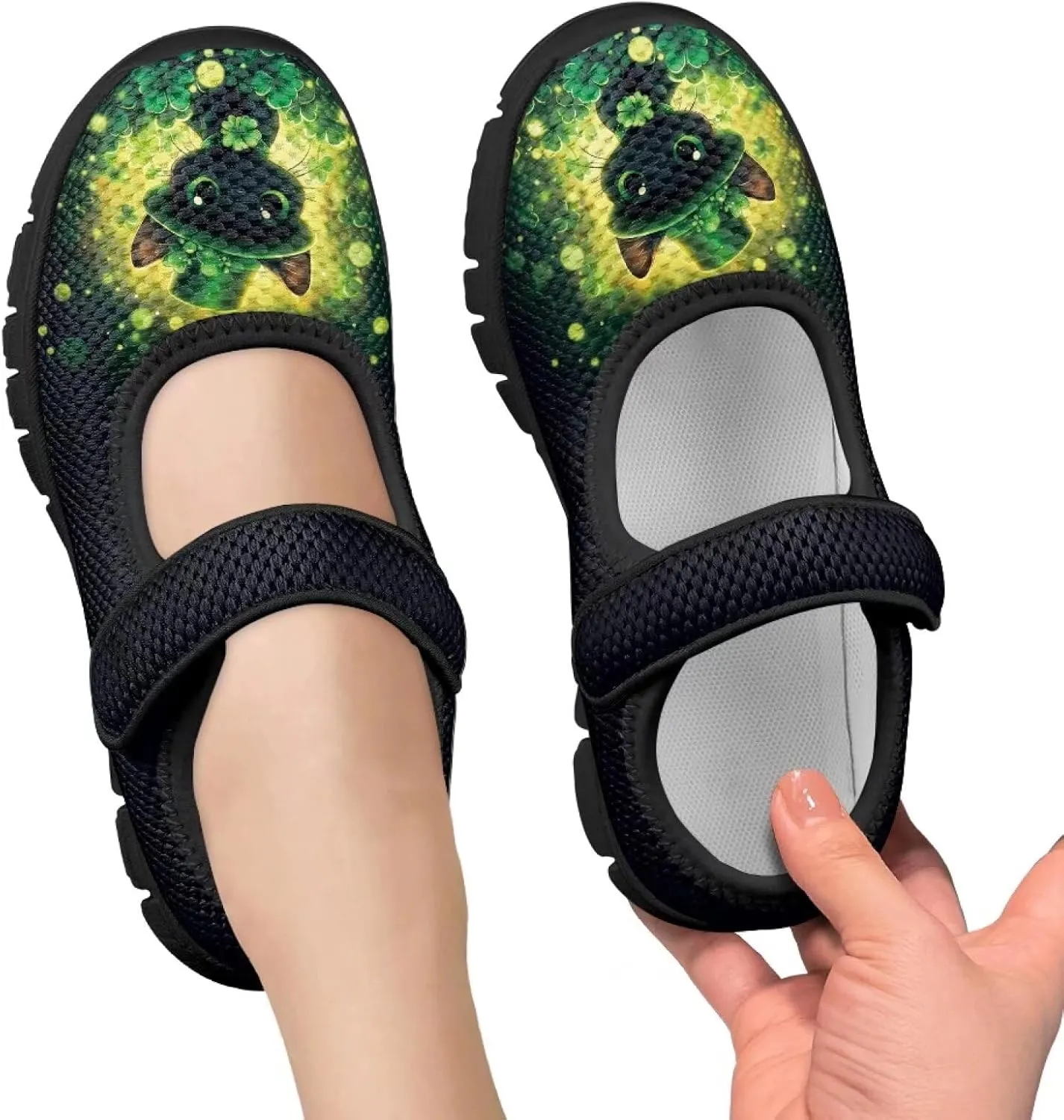 Girls Slip On Casual Shoes St. Patrick's Day Easter Shoes Comfort Non Slip Travel Walking Shoe Mesh Sneaker Black Sole US 11-15