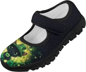 Girls Slip On Casual Shoes St. Patrick's Day Easter Shoes Comfort Non Slip Travel Walking Shoe Mesh Sneaker Black Sole US 11-15