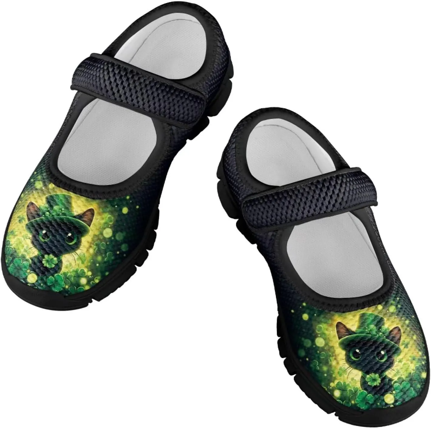 Girls Slip On Casual Shoes St. Patrick's Day Easter Shoes Comfort Non Slip Travel Walking Shoe Mesh Sneaker Black Sole US 11-15
