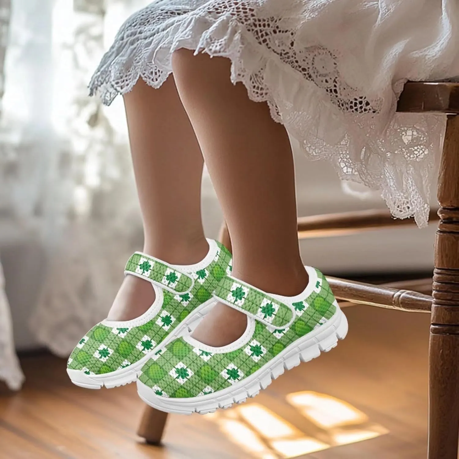 Girls St. Patrick's Day Shoes Mesh Slip On Casual Sneaker Comfort Non Slip Travel Walking Shoe Easter Party Shoes White Sole US 11-15