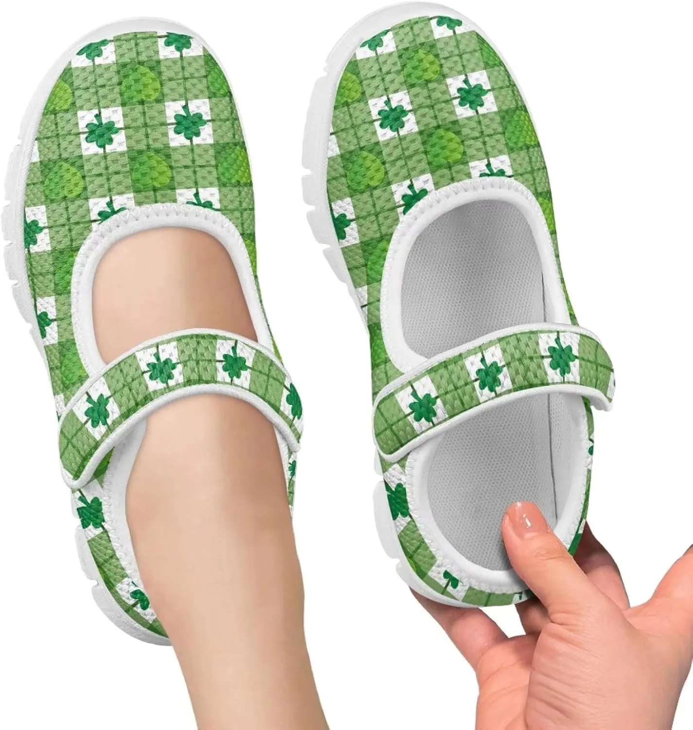 Girls St. Patrick's Day Shoes Mesh Slip On Casual Sneaker Comfort Non Slip Travel Walking Shoe Easter Party Shoes White Sole US 11-15