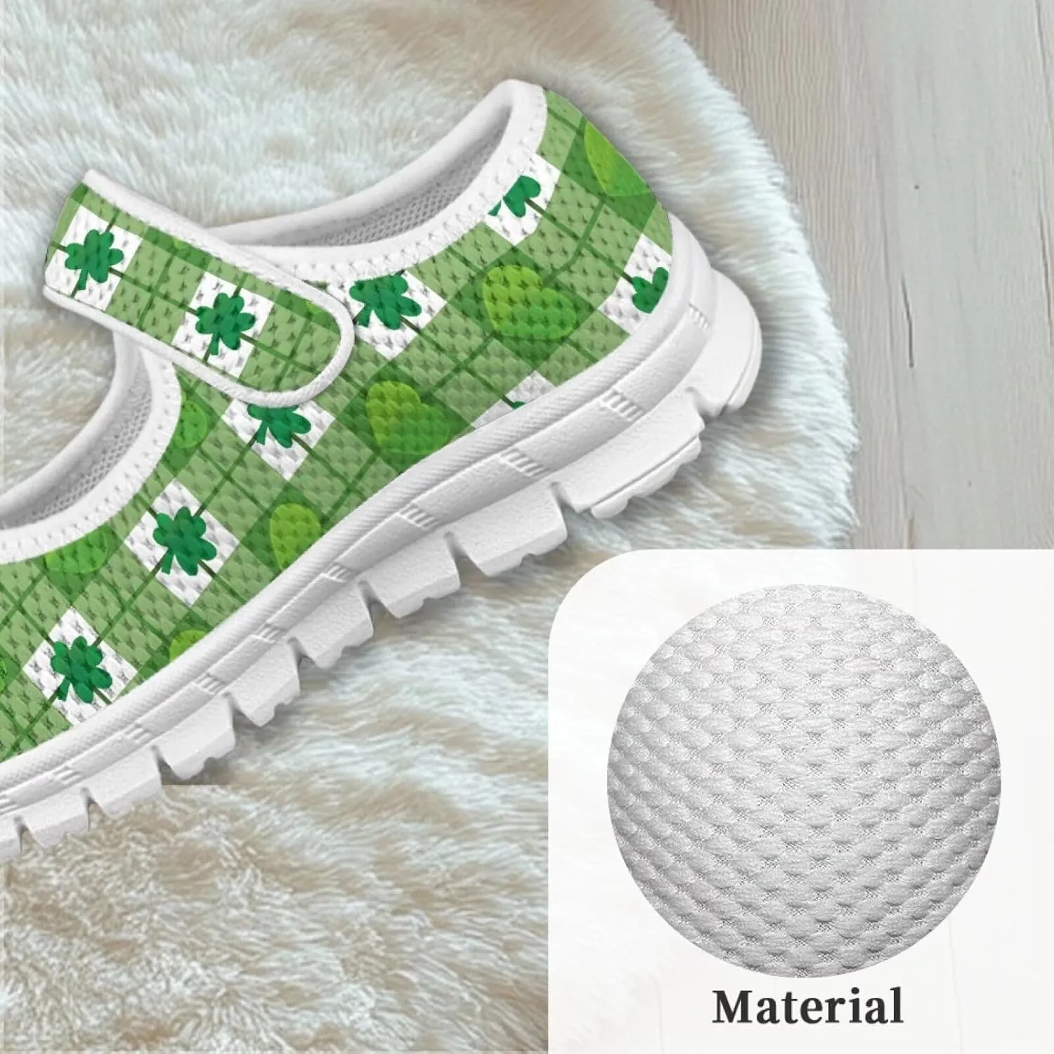 Girls St. Patrick's Day Shoes Mesh Slip On Casual Sneaker Comfort Non Slip Travel Walking Shoe Easter Party Shoes White Sole US 11-15