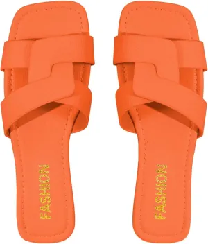 GORGLITTER Women's Crocodile Embossed Flat Sandals Cross Strappy Open Toe Slide Sandals