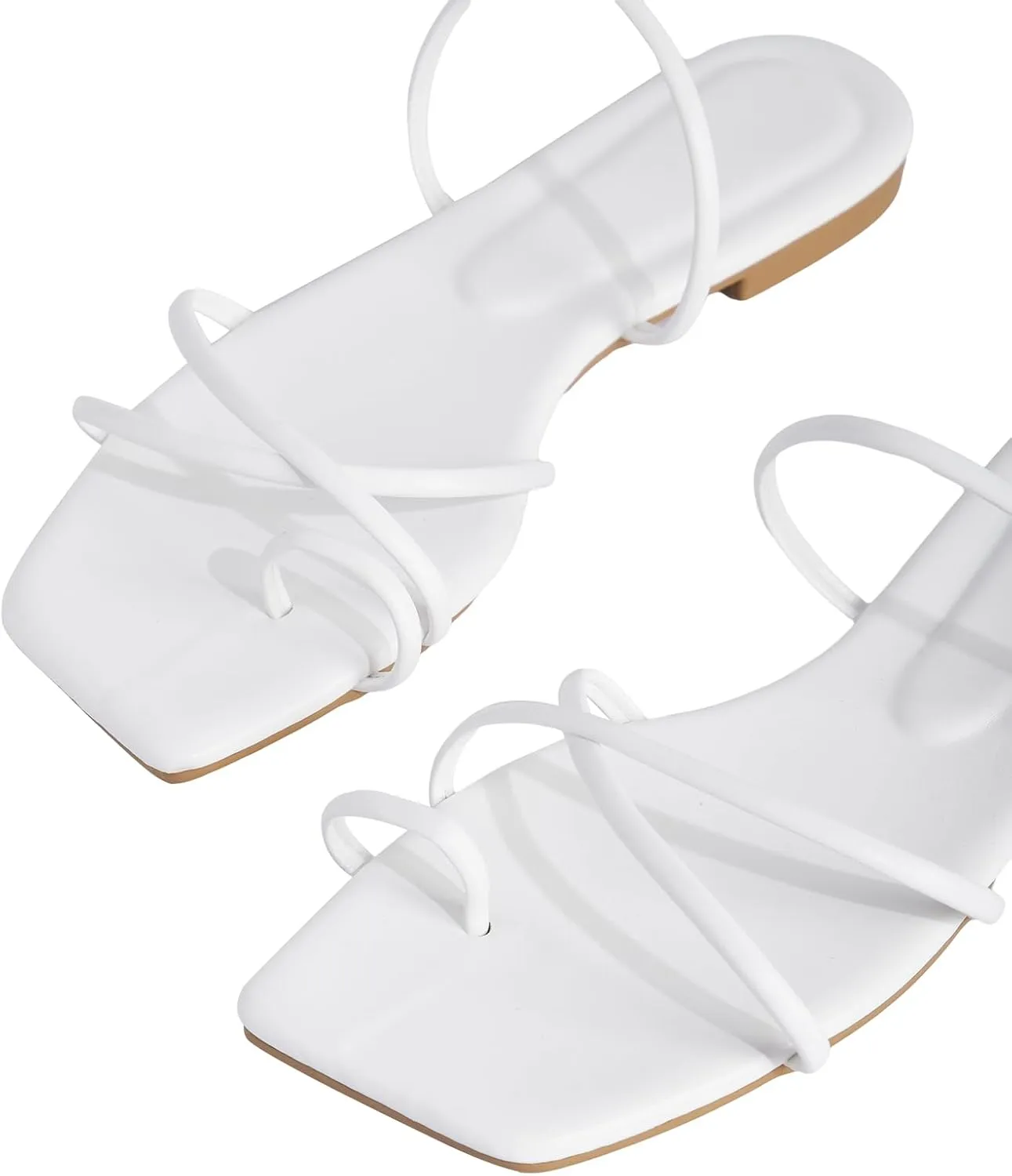 GORGLITTER Women's Metallic Strappy Sparkly Sandals Dressy Cute Slip on Slide Vacation Summer Weeding Flats Sandals