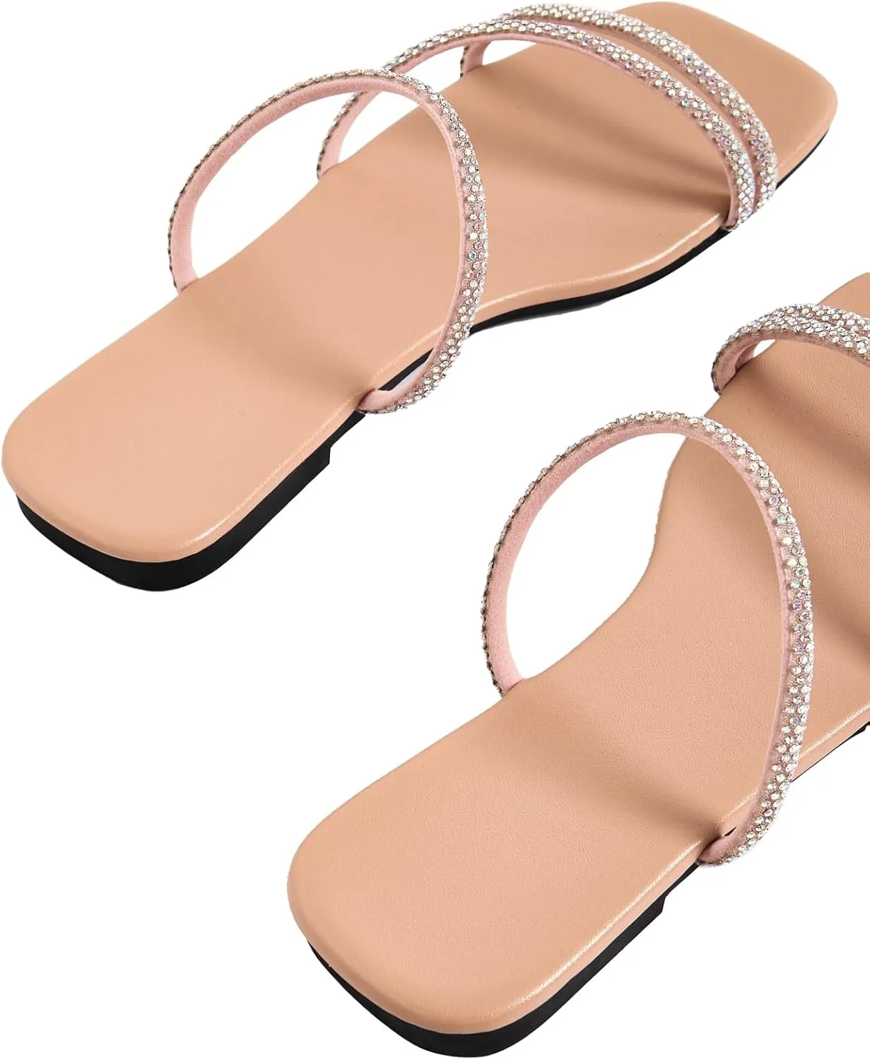 GORGLITTER Women's Rhinestone Flat Strappy Sandals Dress Open Toe Slip on Slide Sandals