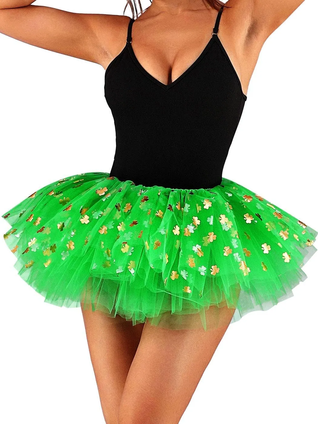 GRAEEN St Patrick's Day Tutu Skirt Green Clover Layered Ballet Tutu Skirts Irish Shamrock Tulle Tutus for Women and Girls