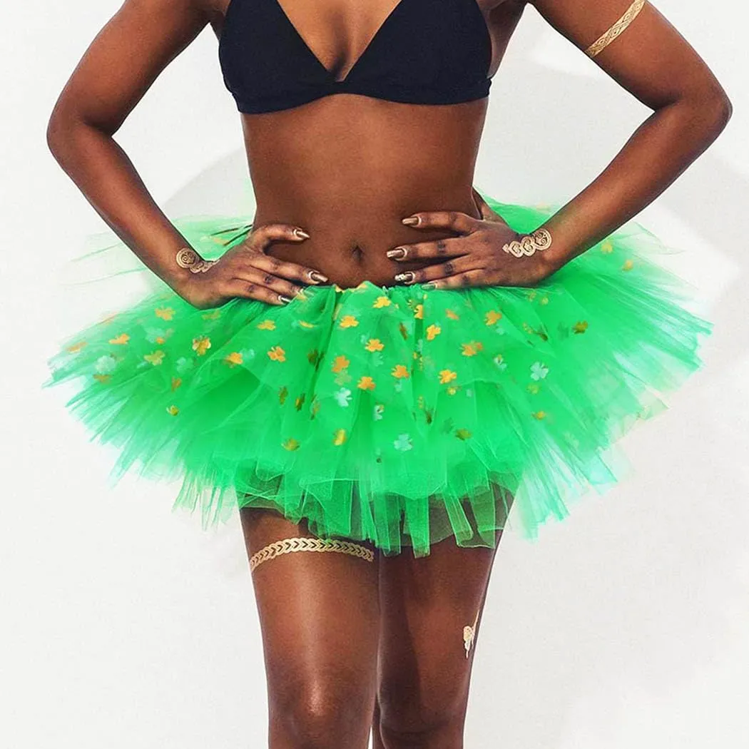 GRAEEN St Patrick's Day Tutu Skirt Green Clover Layered Ballet Tutu Skirts Irish Shamrock Tulle Tutus for Women and Girls