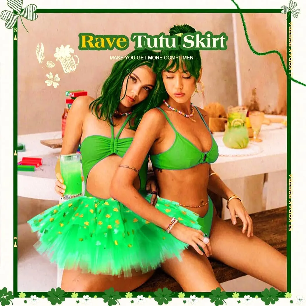 GRAEEN St Patrick's Day Tutu Skirt Green Clover Layered Ballet Tutu Skirts Irish Shamrock Tulle Tutus for Women and Girls