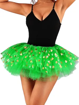 GRAEEN St Patrick's Day Tutu Skirt Green Clover Layered Ballet Tutu Skirts Irish Shamrock Tulle Tutus for Women and Girls