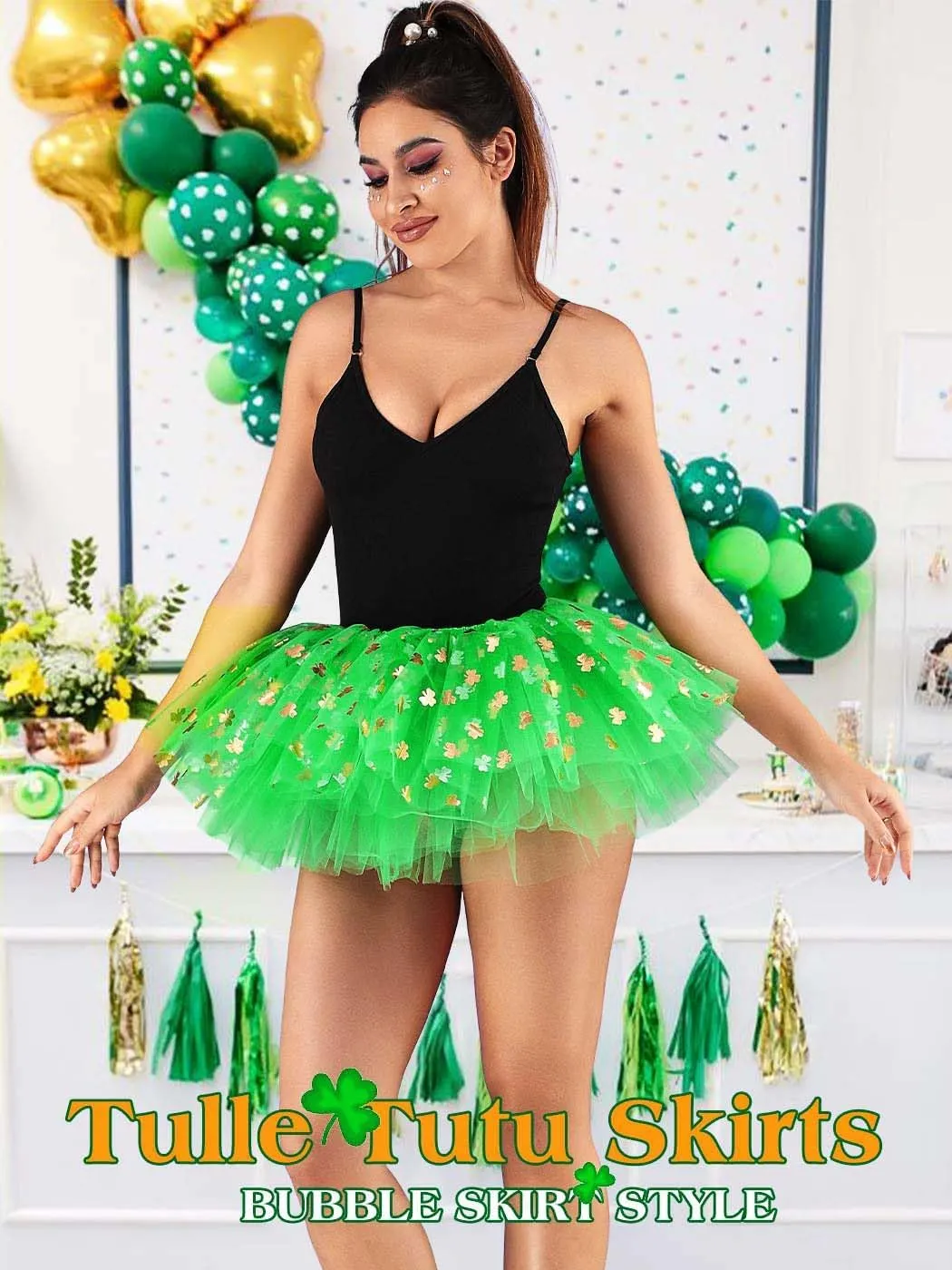 GRAEEN St Patrick's Day Tutu Skirt Green Clover Layered Ballet Tutu Skirts Irish Shamrock Tulle Tutus for Women and Girls