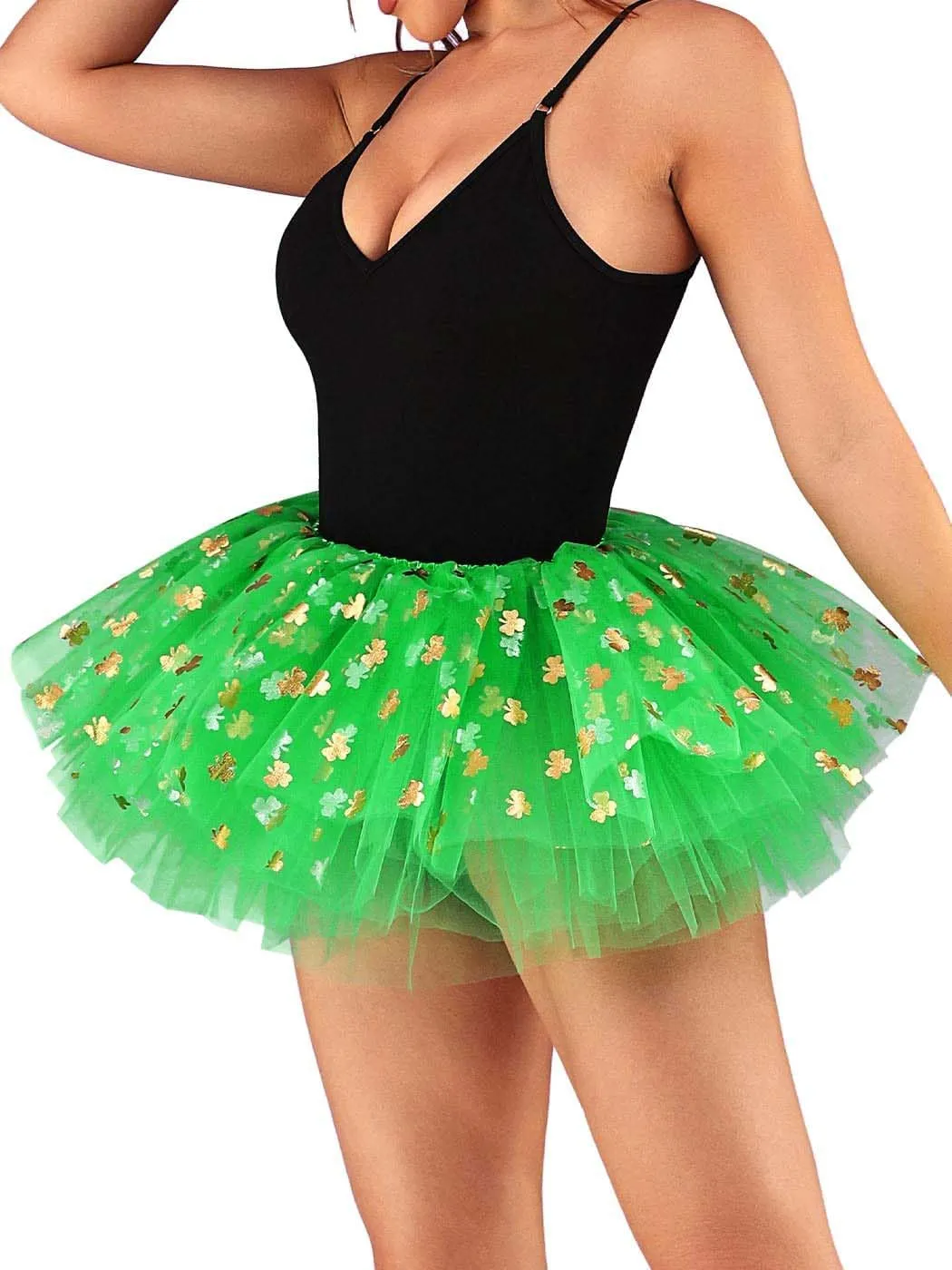 GRAEEN St Patrick's Day Tutu Skirt Green Clover Layered Ballet Tutu Skirts Irish Shamrock Tulle Tutus for Women and Girls