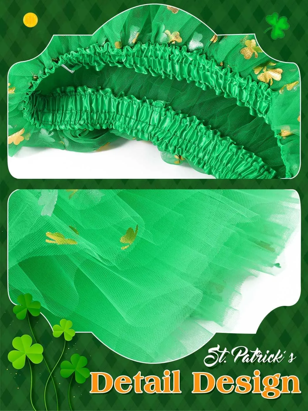 GRAEEN St Patrick's Day Tutu Skirt Green Clover Layered Ballet Tutu Skirts Irish Shamrock Tulle Tutus for Women and Girls