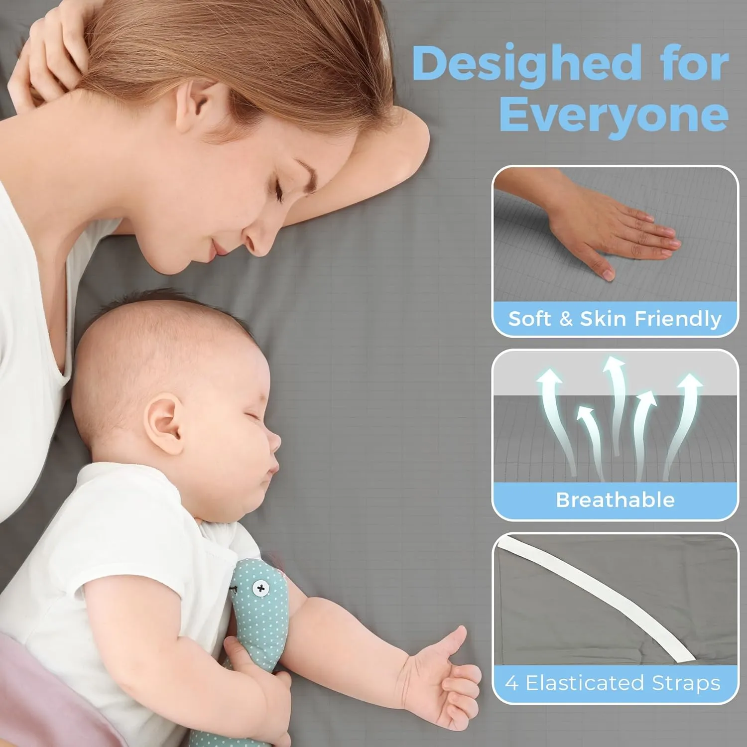 Grounding Sheet King Improve Sleep Conductive Grounding Bed Sheet 10% Pure Silver with 15ft Grounding Cord 76x80in Gray
