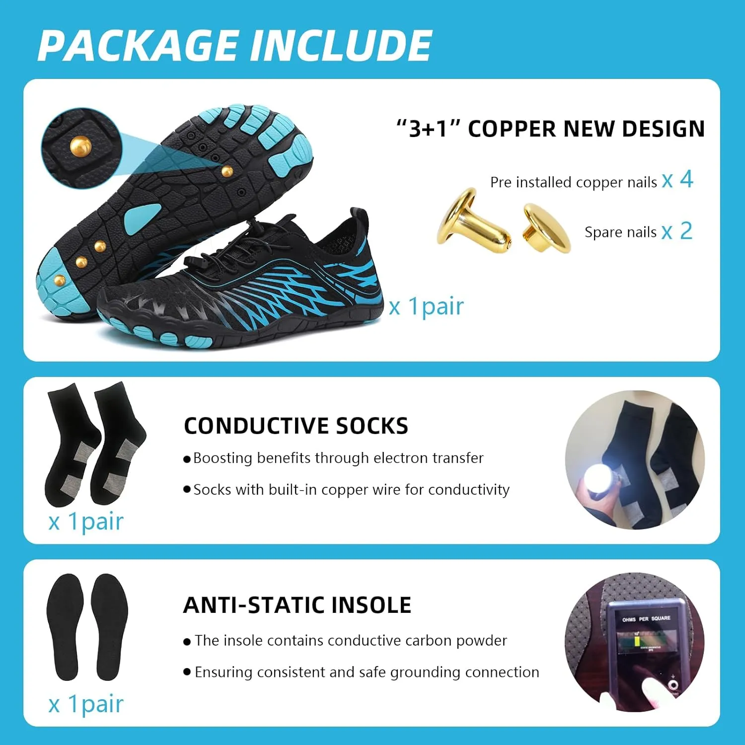 Grounding Shoes with Copper Barefoot Shoes Women Men, Outdoor Waterproof Hike Healthy Non-Slip Flexible