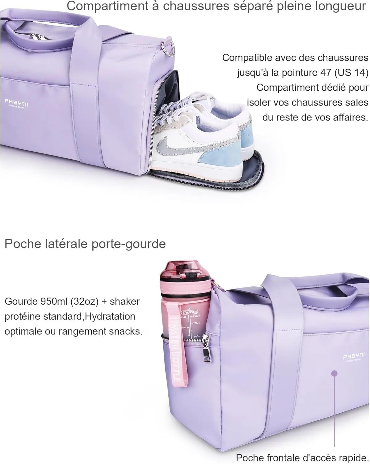 Gym Bag for Women Girls with Shoe Compartment & Wet Pocket - Duffle Bag for Travel Sports Fitness Workout Athletic, 19"-Medium, Purple