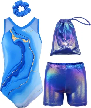 Gymnastics Leotards for Girls With Shorts Packable Sparkly Ballet Dance Mesh Activewear