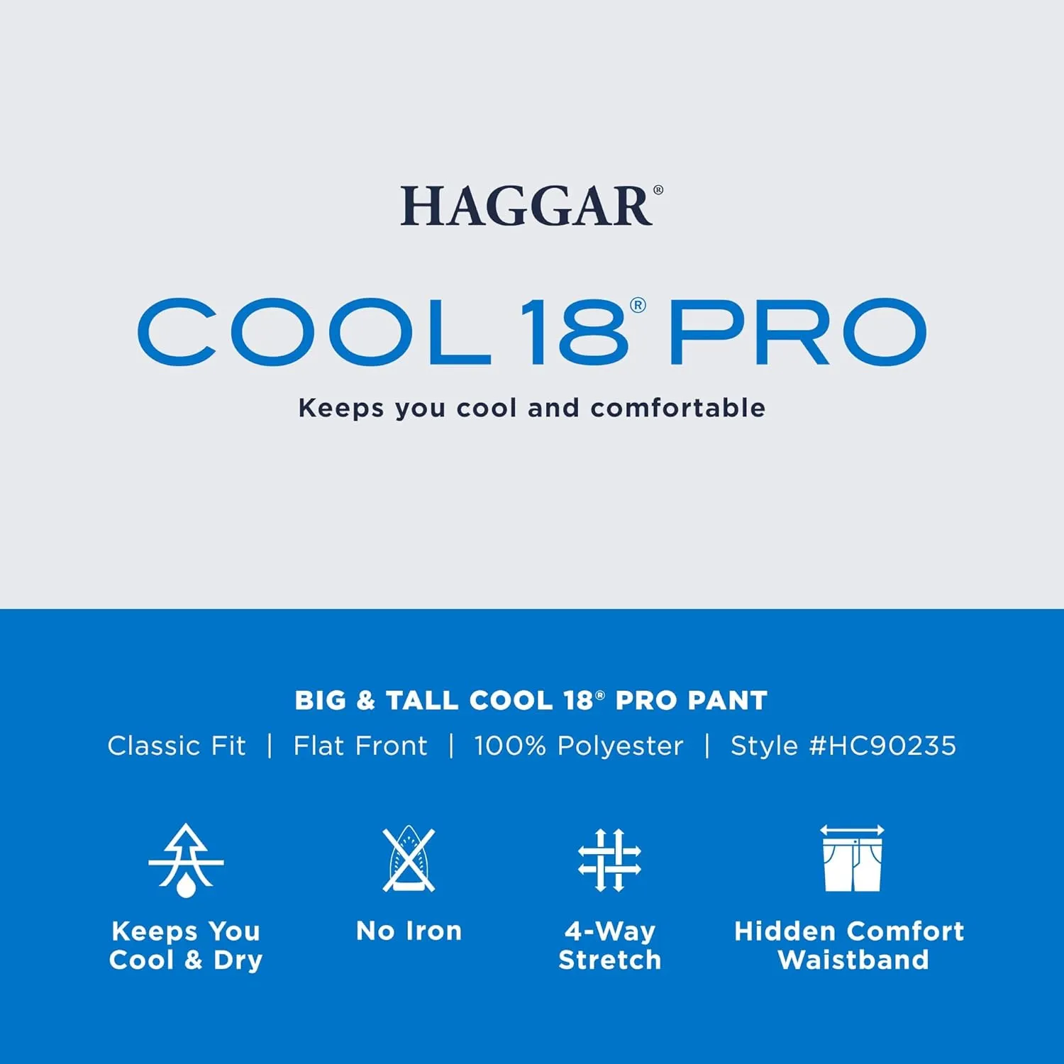 Haggar Men's Cool 18 Pro Classic Fit Flat Front Casual Stretch Golf Pant (Big & Tall Sizes)