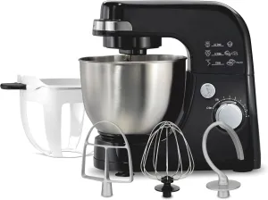 Hamilton Beach Stack & Scrape 7 Speed Electric Stand Mixer, 4 Quarts, Dough Hook, Flat Beater, Whisk Attachments, Splash Guard, Black (63380)