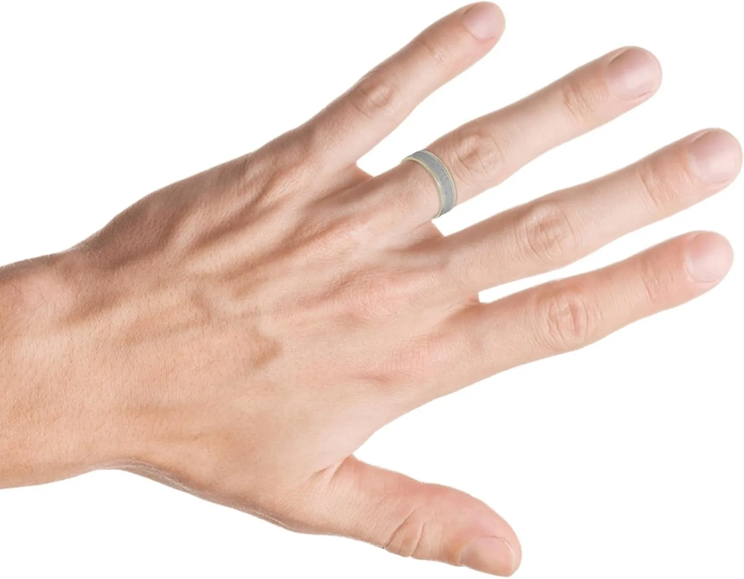 Hammered Two Tone Wedding Band 14K Gold 6mm Flat