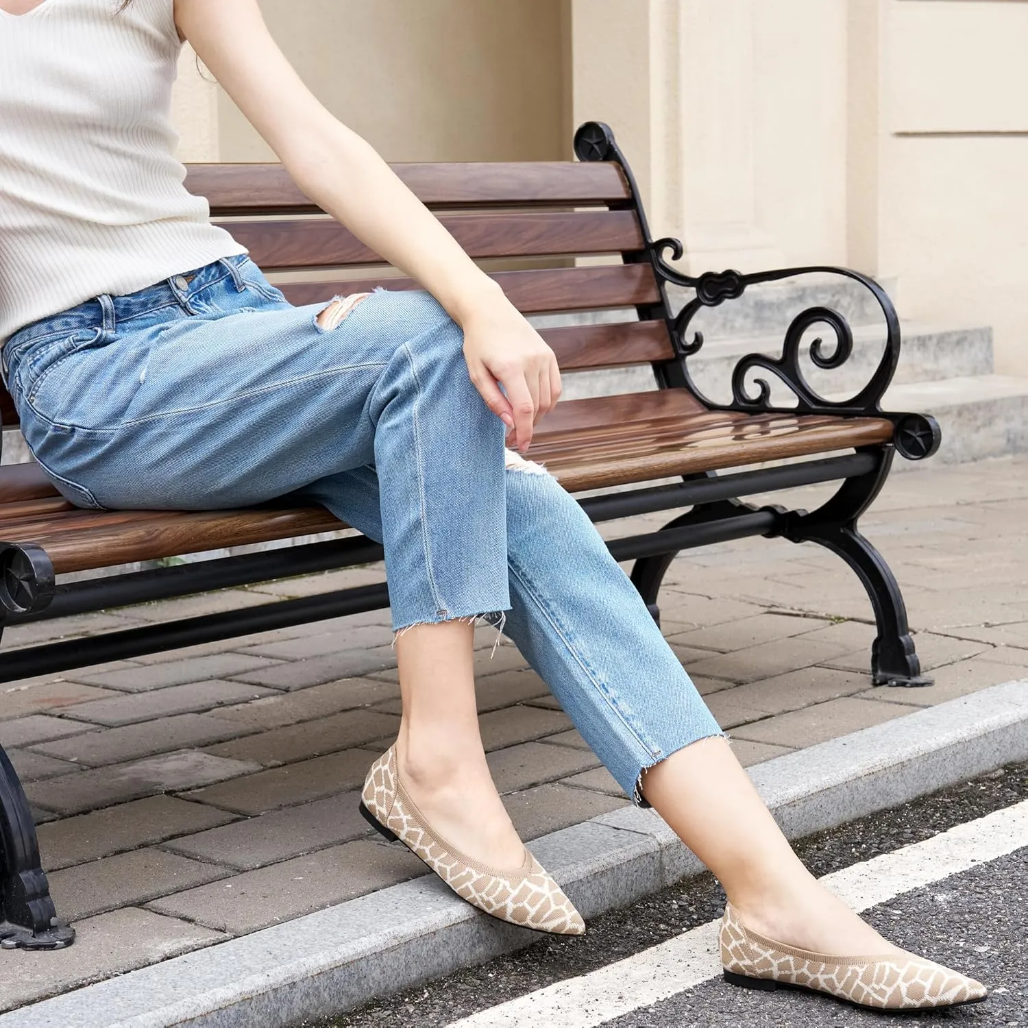 HARENCE Women's Flats Ballet Shoes: Comfortable Pointed Toe Soft Knit Flat Casual Slip On Work Dress Shoes for Walking Wedding Dating