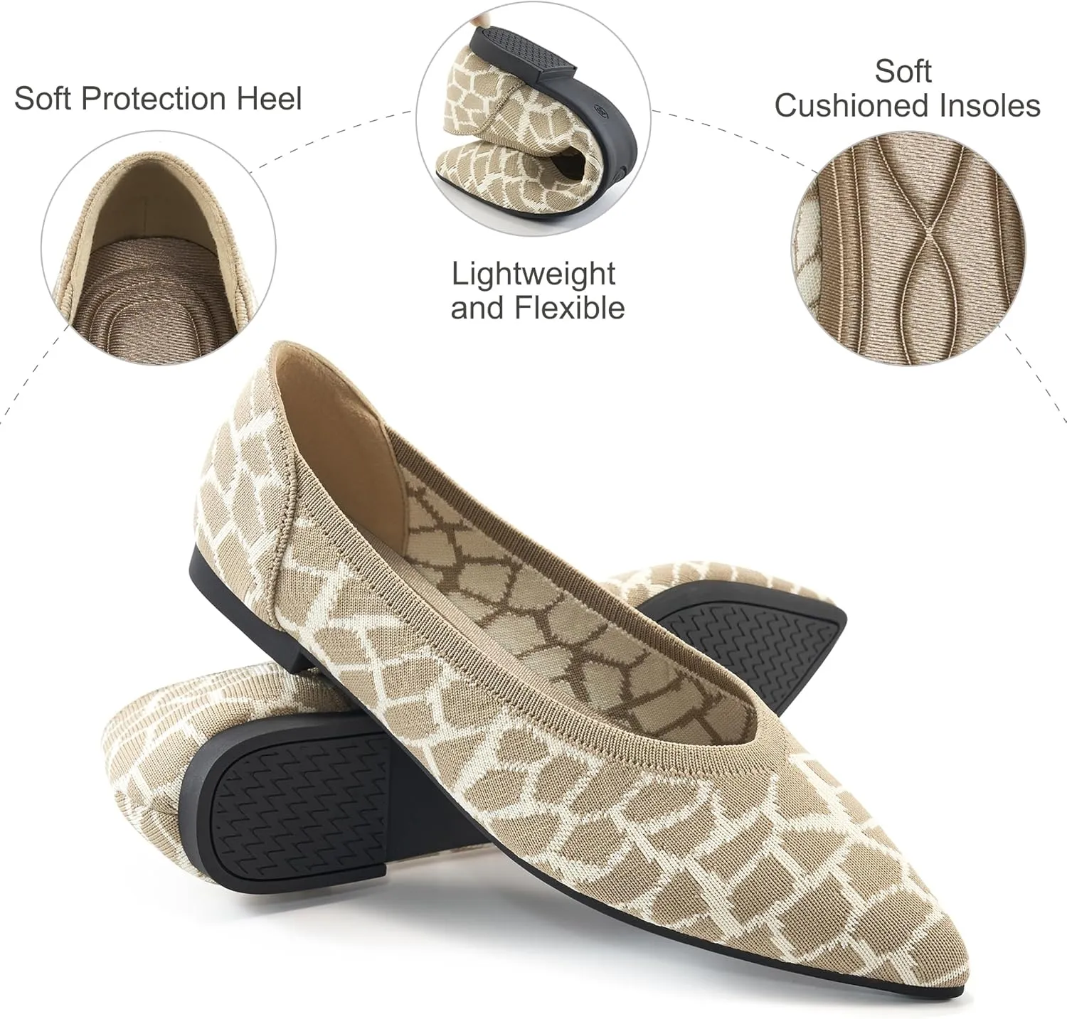 HARENCE Women's Flats Ballet Shoes: Comfortable Pointed Toe Soft Knit Flat Casual Slip On Work Dress Shoes for Walking Wedding Dating